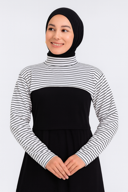 Dik Yaka Boyunluklu Kolluk - Beyaz Çizgili