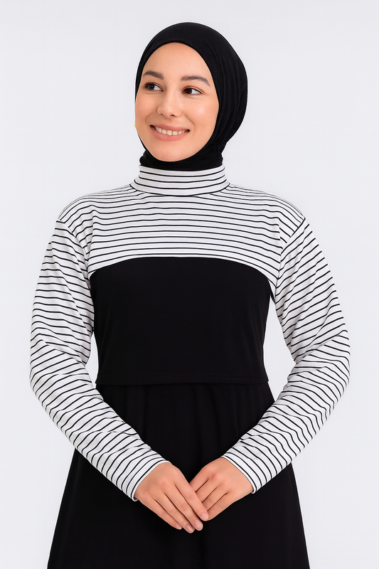 Dik Yaka Boyunluklu Kolluk - Beyaz Çizgili