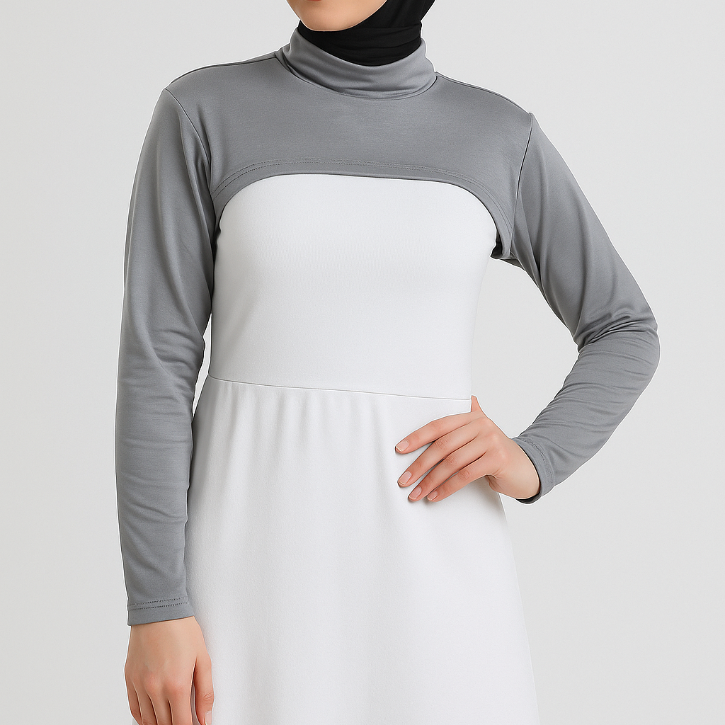 Tesettür boyunluk ve kolluk kombinli gri uzun kollu kadın üst modeli