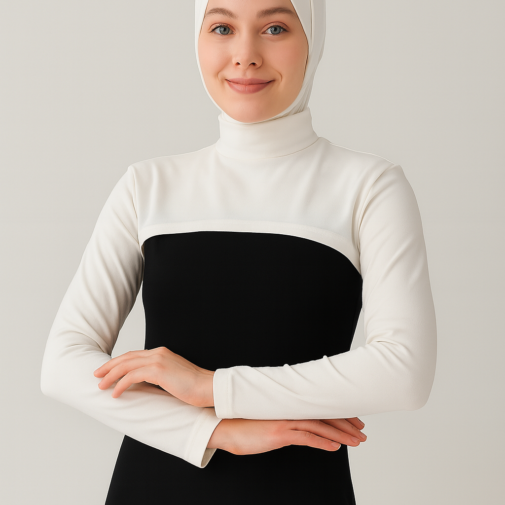 Kadın tesettür boyunluk kolluk seti uzun kolluk beyaz boyunluk detaylı