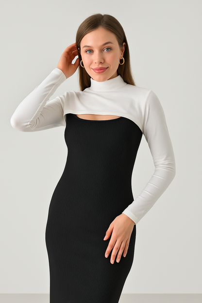 Dik Yaka Boyunluklu Kolluk - Krem