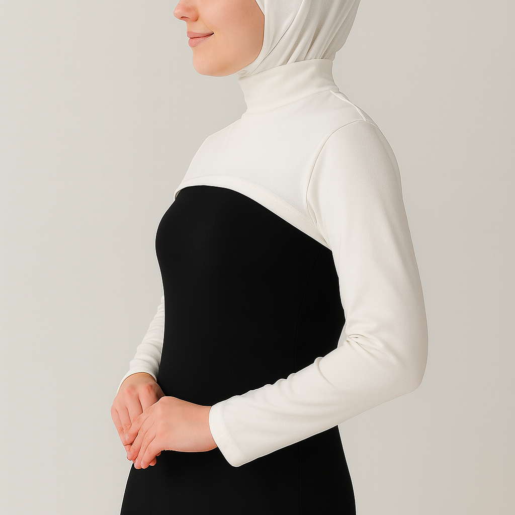 Boyunluklu kolluk tesettür kombin siyah beyaz minimalist stil