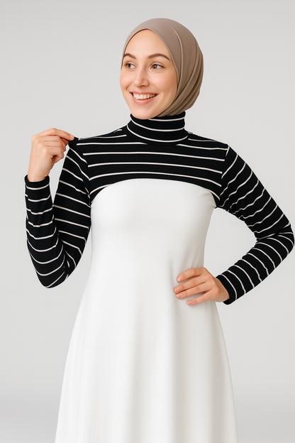 Dik Yaka Boyunluklu Kolluk - Siyah Çizgili