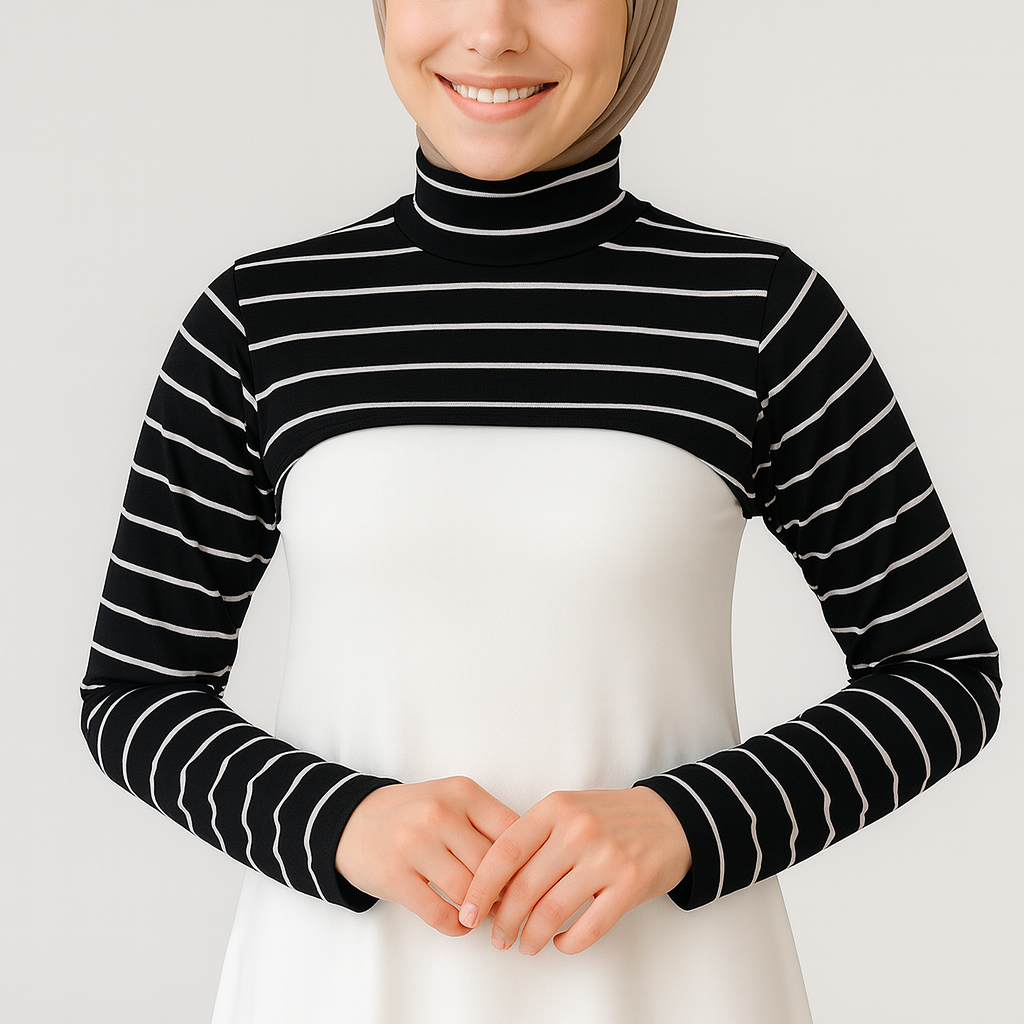 Uzun kollu çizgili kadın tesettür boyunluk modeli
