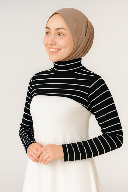 Dik Yaka Boyunluklu Kolluk - Siyah Çizgili