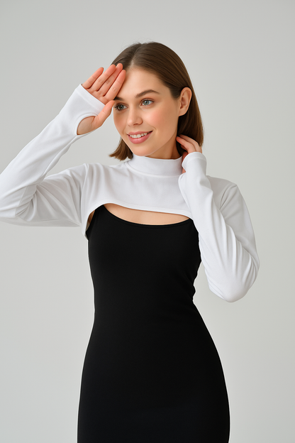 Dik Yaka Parmaklı Boyunluklu Kolluk - Beyaz