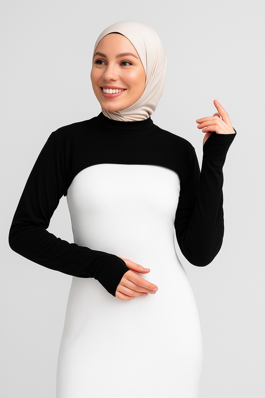 Dik Yaka Parmaklı Boyunluklu Kolluk - Siyah