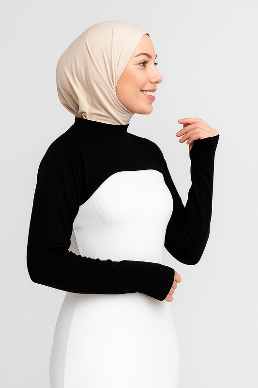 Dik Yaka Parmaklı Boyunluklu Kolluk - Siyah