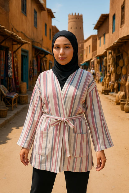El Dokuması Kimono - Pembe Mavi