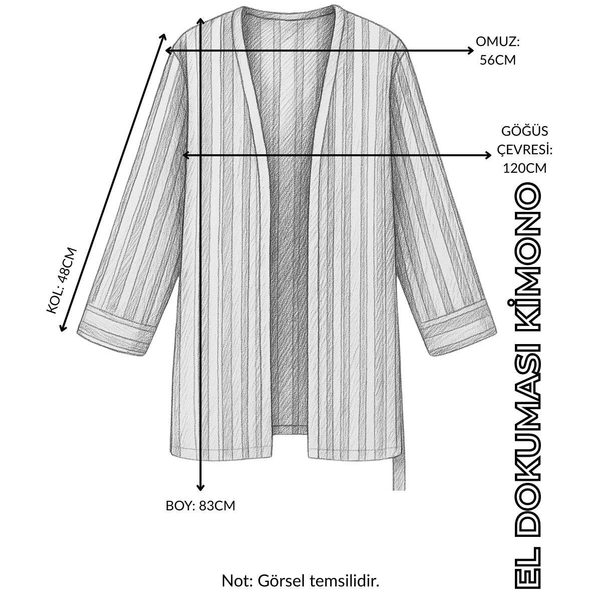 Sarı Çizgili Kuşaklı Kadın Kimono