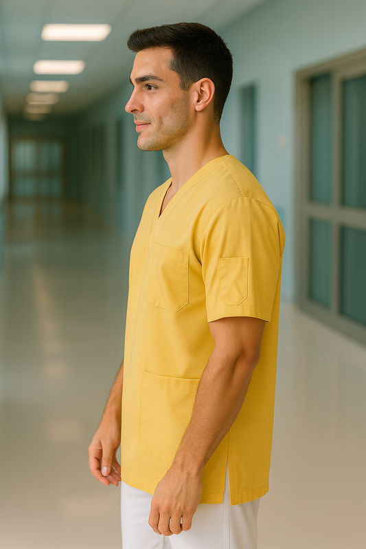 Tek Üst 4 Cepli Erkek Scrubs Forma - Limon