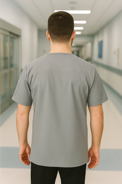 Tek Üst 4 Cepli Erkek Scrubs Forma - Gri