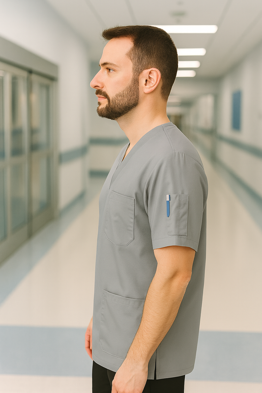 Tek Üst 4 Cepli Erkek Scrubs Forma - Gri
