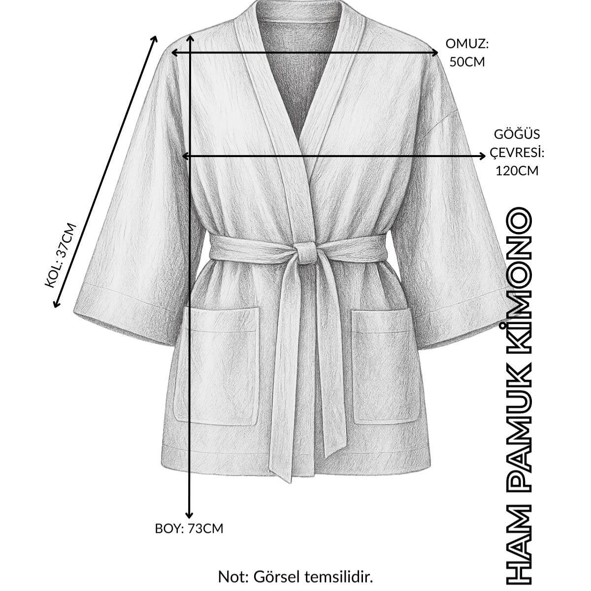 Krem Cepli Kuşaklı Kadın Kimono