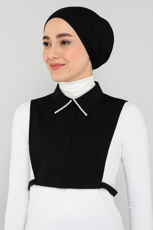 İncili Gömlek Yakası - Siyah