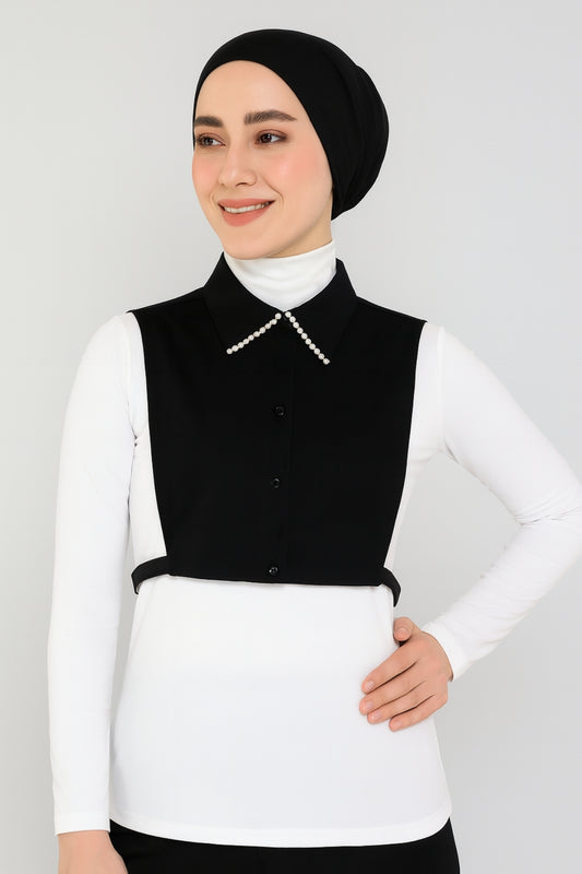 İncili Gömlek Yakası - Siyah