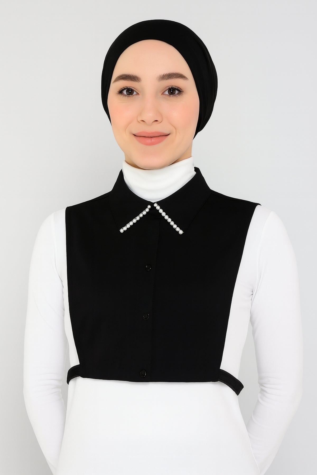 İncili Gömlek Yakası - Siyah