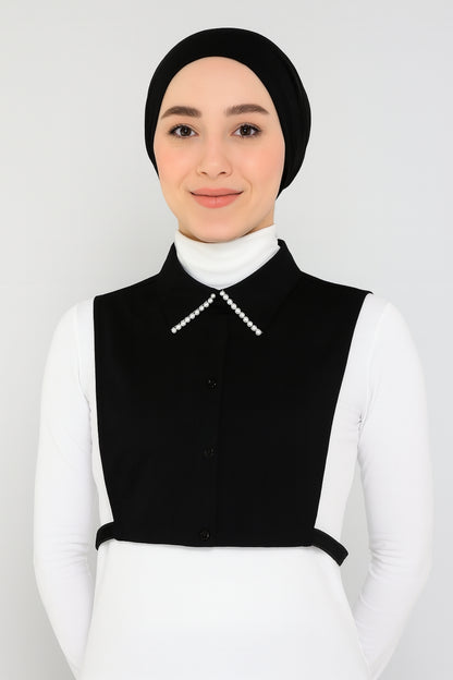 İncili Gömlek Yakası - Siyah