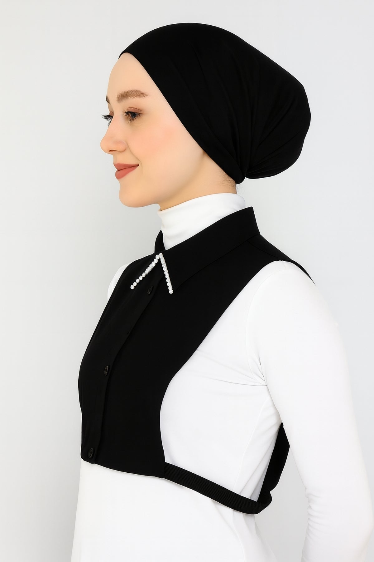 İncili Gömlek Yakası - Siyah