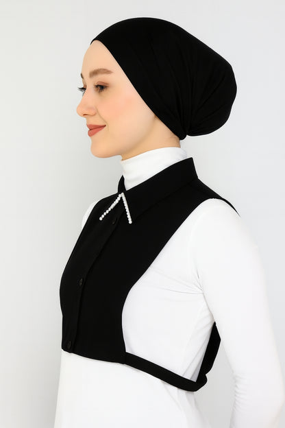 İncili Gömlek Yakası - Siyah