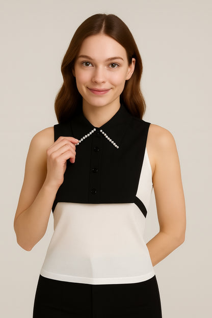 İncili Gömlek Yakası - Siyah