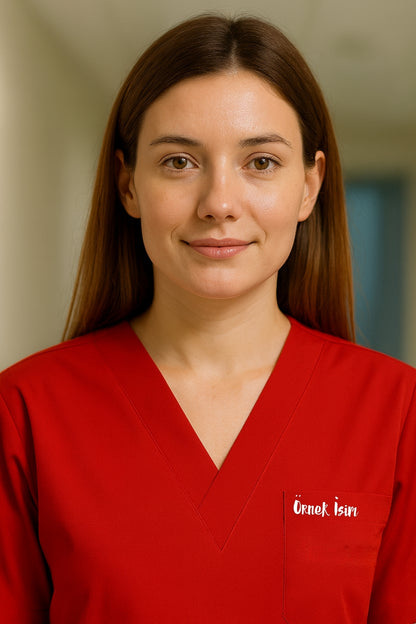 Kişiye Özel İsimli Tek Üst 4 Cepli Scrubs Forma - Kırmızı