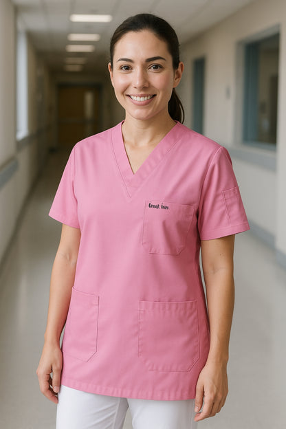 Kişiye Özel İsimli Tek Üst 4 Cepli Scrubs Forma - Pembe
