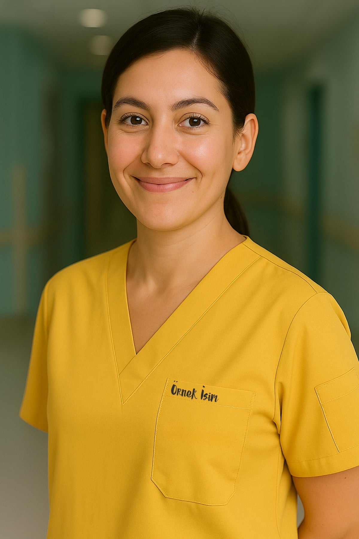 Kişiye Özel İsimli Tek Üst 4 Cepli Scrubs Forma - Sarı