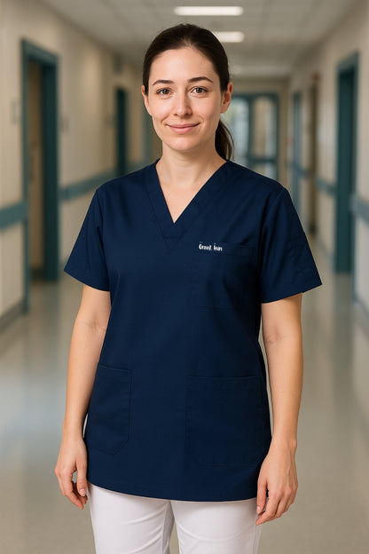 Kişiye Özel İsimli Tek Üst 4 Cepli Scrubs Forma - Lacivert