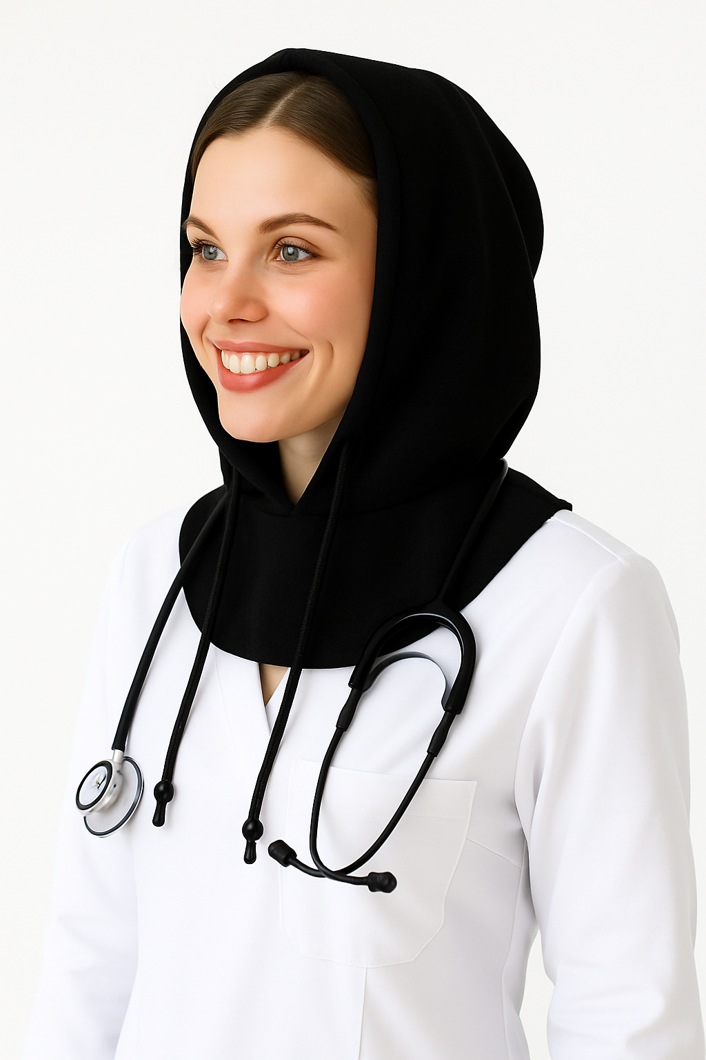 siyah tesettür boyunluk ve kolluk kombin kadın kullanım