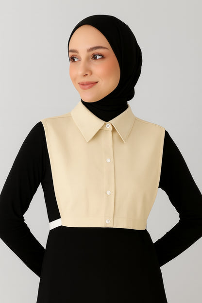 %100 Ham Pamuk Polo Gömlek Yakası - Krem