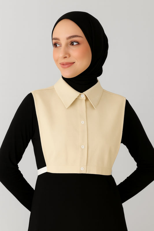 %100 Ham Pamuk Polo Gömlek Yakası - Krem