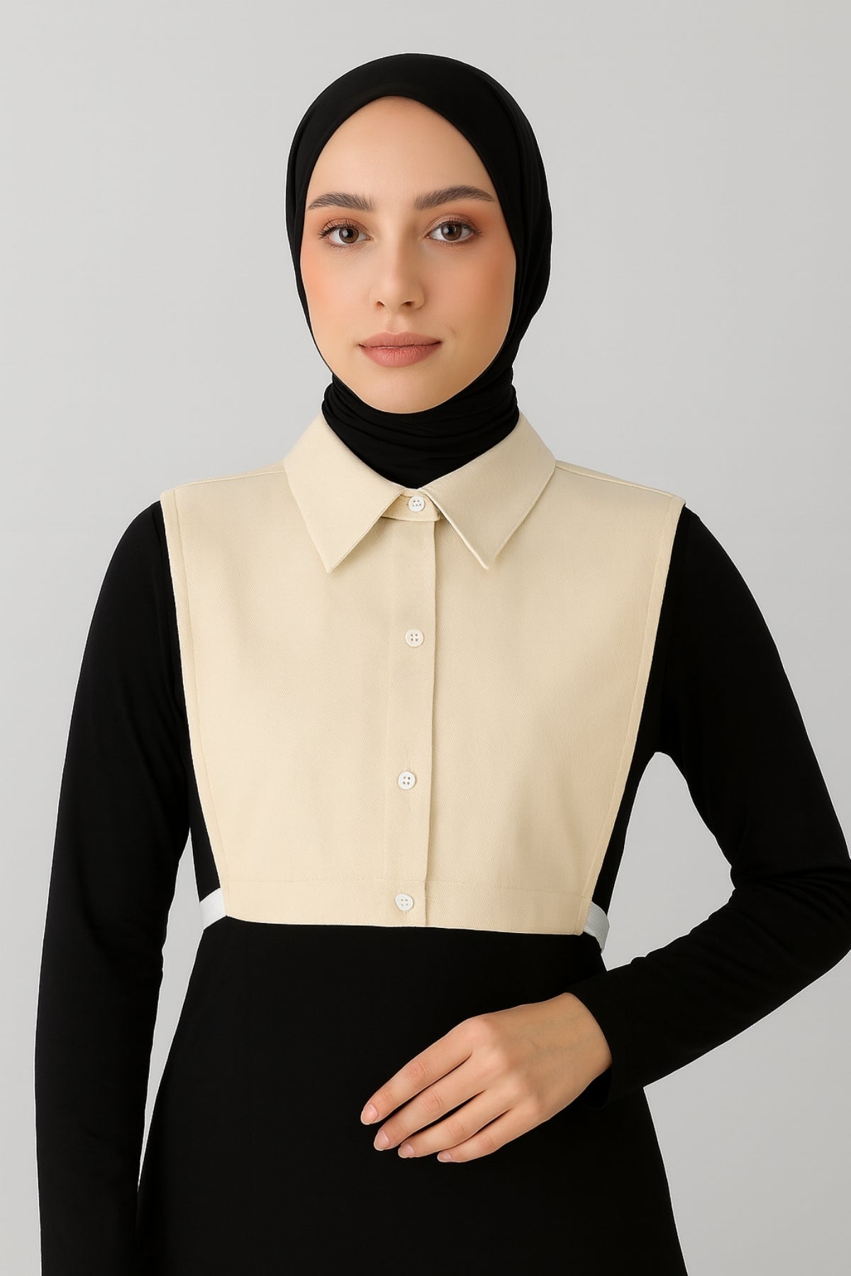 %100 Ham Pamuk Polo Gömlek Yakası - Krem