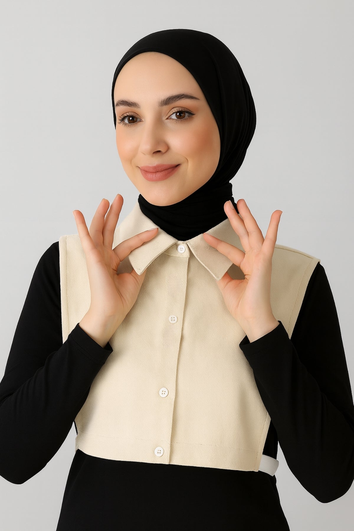 %100 Ham Pamuk Polo Gömlek Yakası - Krem