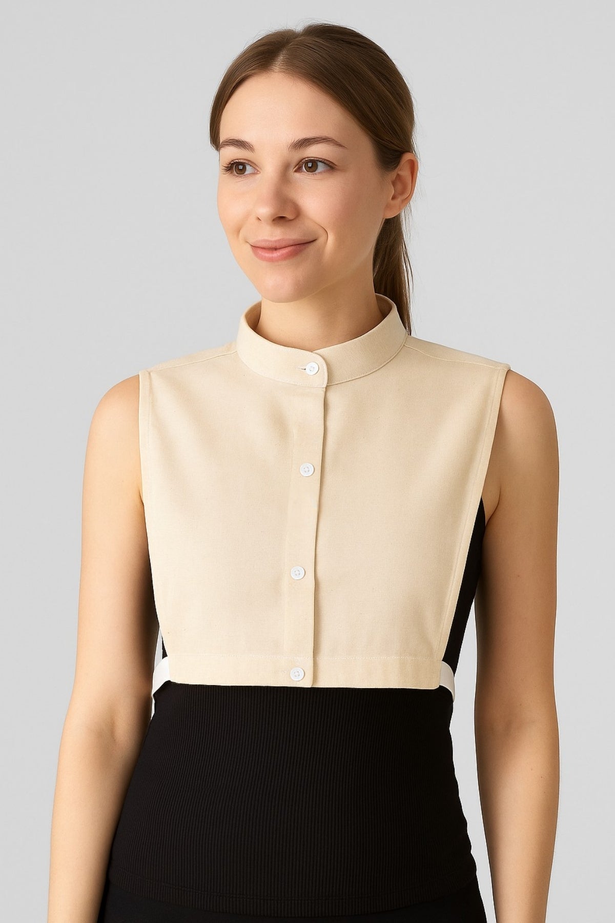 %100 Ham Pamuk Hakim Gömlek Yakası - Krem