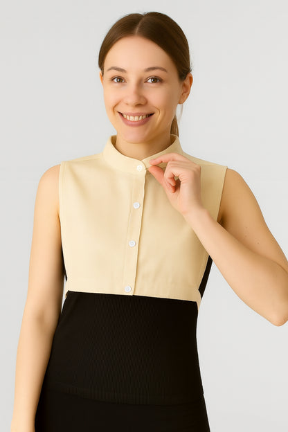 %100 Ham Pamuk Hakim Gömlek Yakası - Krem