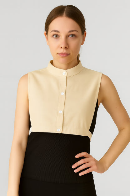 %100 Ham Pamuk Hakim Gömlek Yakası - Krem