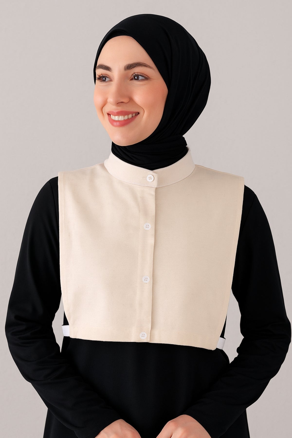 %100 Ham Pamuk Hakim Gömlek Yakası - Krem