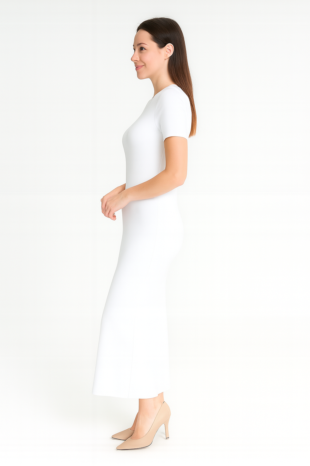 Kısa Kollu Fitilli Elbise - Beyaz