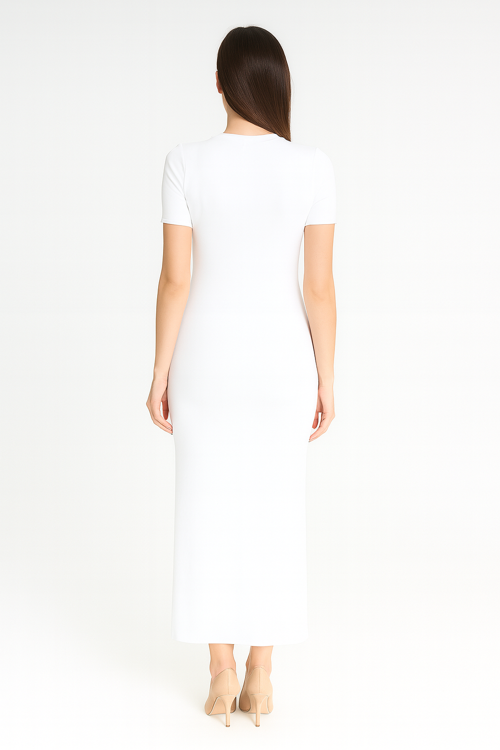 Kısa Kollu Fitilli Elbise - Beyaz