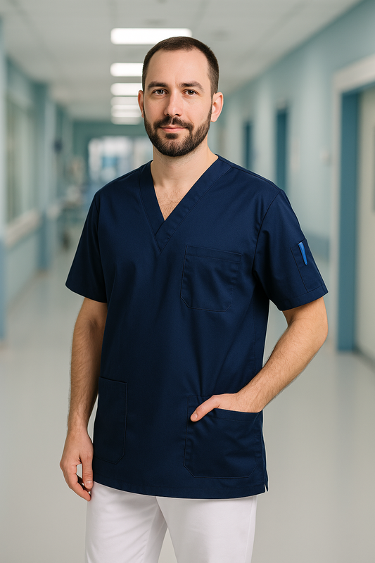 Tek Üst 4 Cepli Erkek Scrubs Forma - Lacivert
