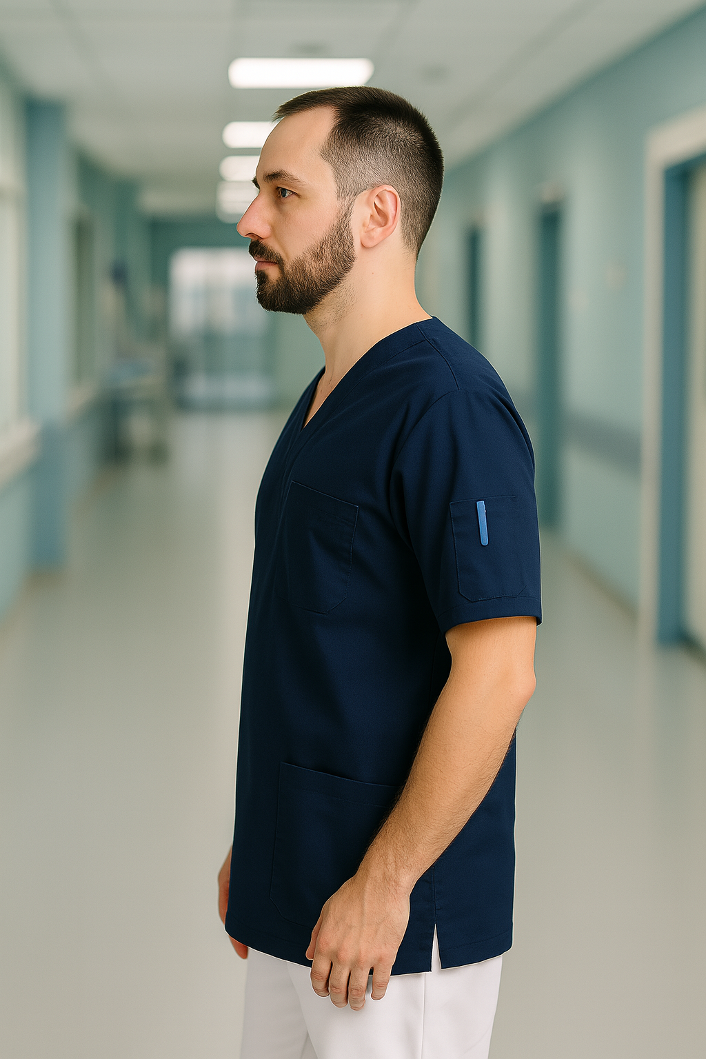 Tek Üst 4 Cepli Erkek Scrubs Forma - Lacivert