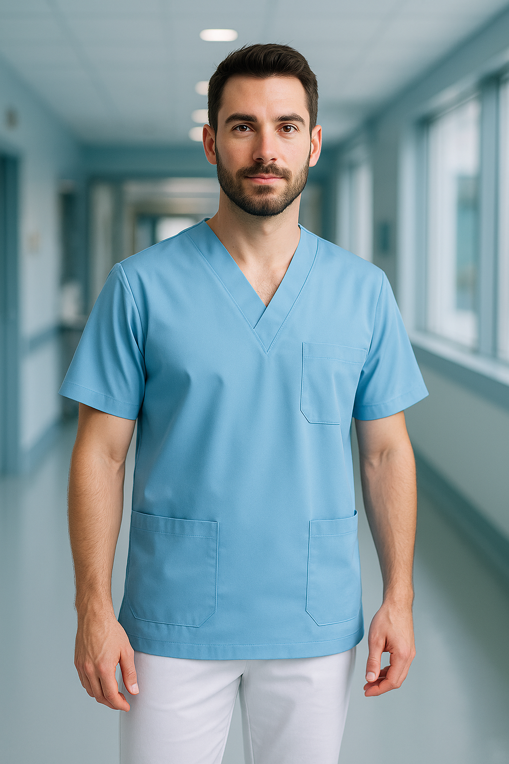 Tek Üst 4 Cepli Erkek Scrubs Forma - Mavi