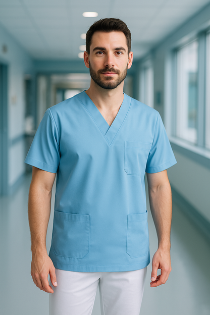 Tek Üst 4 Cepli Erkek Scrubs Forma - Mavi