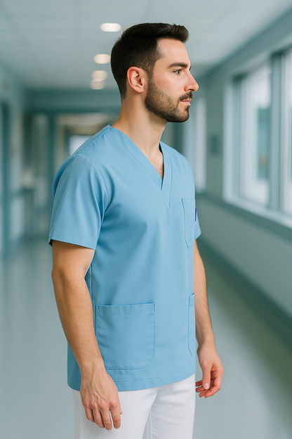 Tek Üst 4 Cepli Erkek Scrubs Forma - Mavi