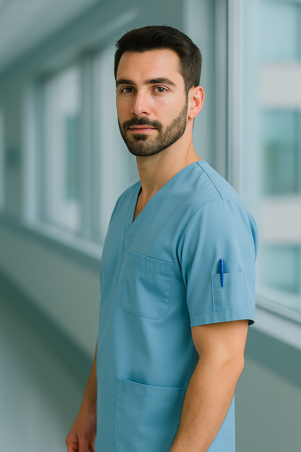 Tek Üst 4 Cepli Erkek Scrubs Forma - Mavi
