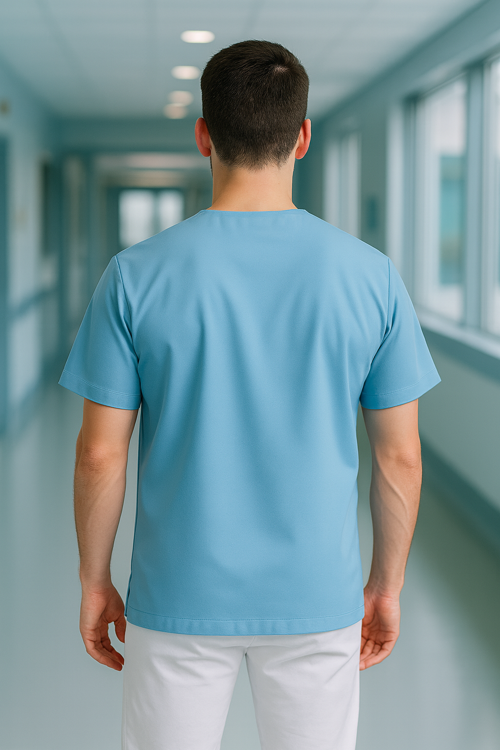 Tek Üst 4 Cepli Erkek Scrubs Forma - Mavi