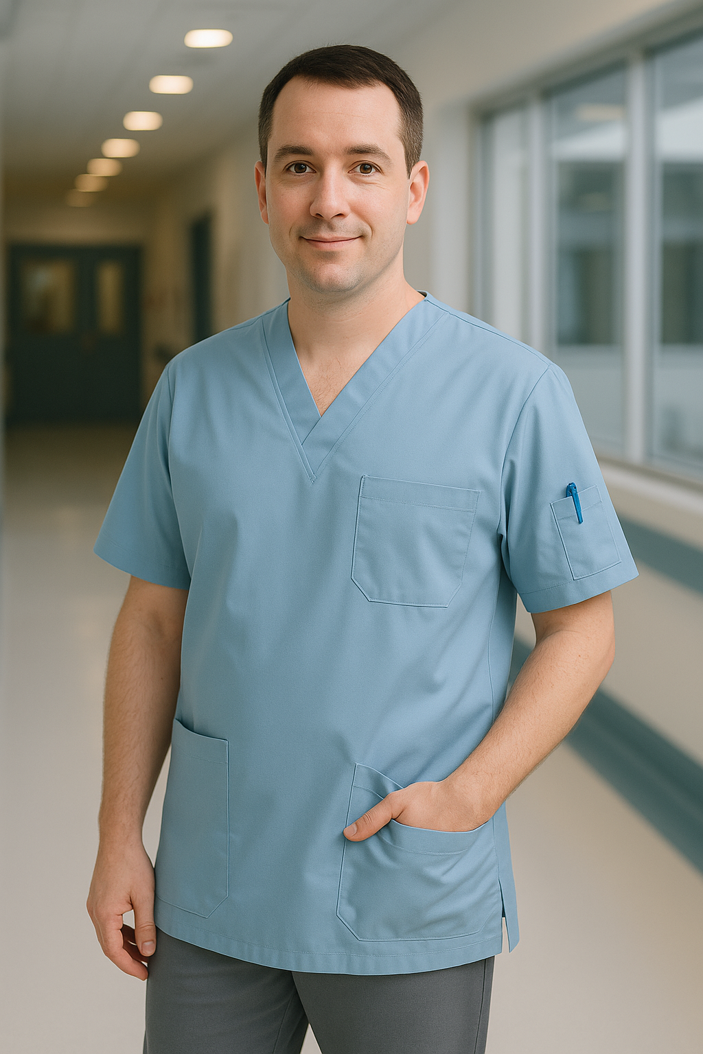 Tek Üst 4 Cepli Erkek Scrubs Forma - Mavi