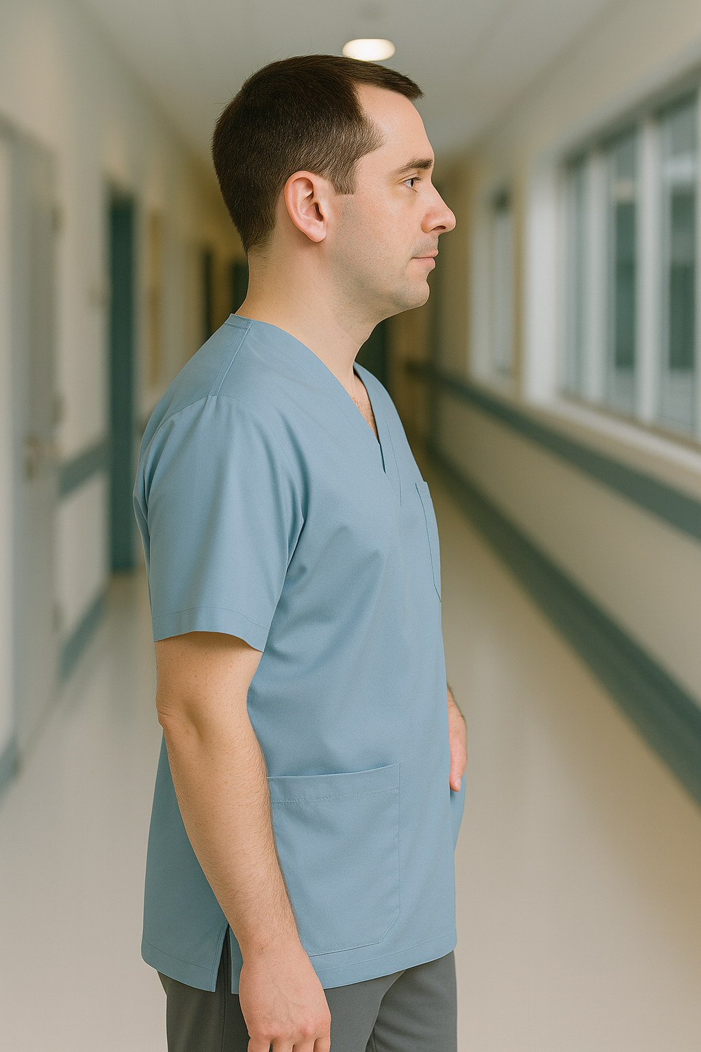 Tek Üst 4 Cepli Erkek Scrubs Forma - Mavi