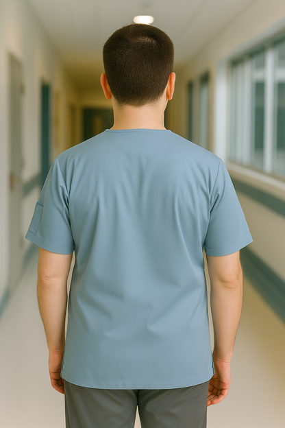 Tek Üst 4 Cepli Erkek Scrubs Forma - Mavi